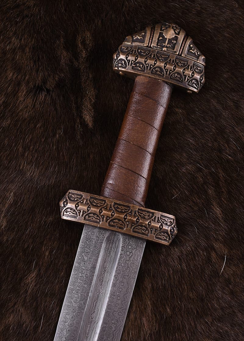 Espada vikinga (Isla de Eigg) con mango de cuero, acero de Damasco 0116040801 - Espadas y Más