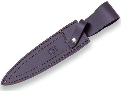CUCHILLO DE REMATE JOKER COLMILLO, CON PUÑO DE CIERVO Y HOJA DE DOBLE FILO DE 21,5 CM. CON FUNDA DE CUERO CN108 - Espadas y Más