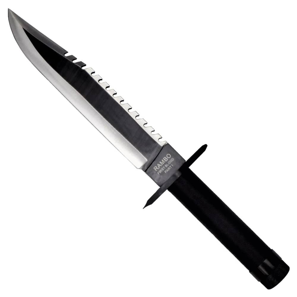 Réplica de Cuchillo Rambo como los de las películas de Rambo negro. Vendido por Espadas y más
