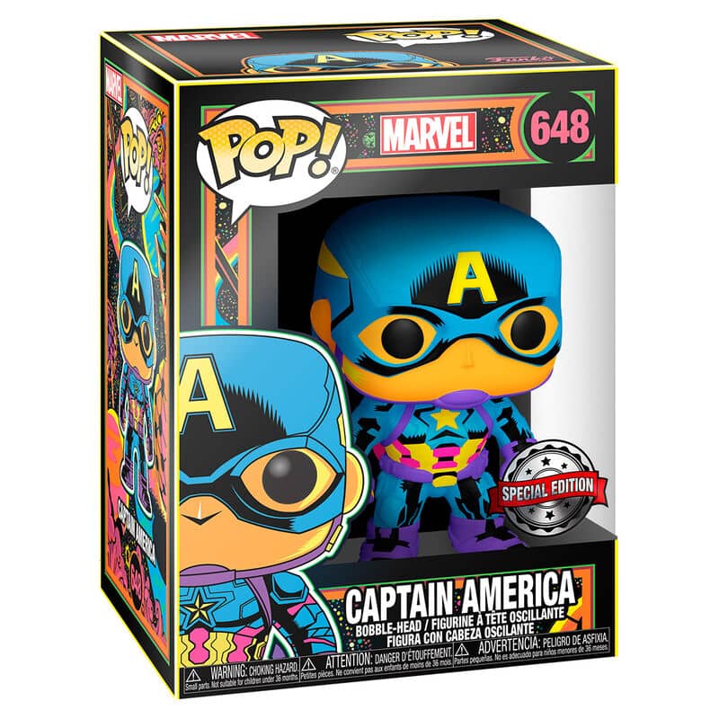 Figura POP Marvel Black Light Captain America - Espadas y Más