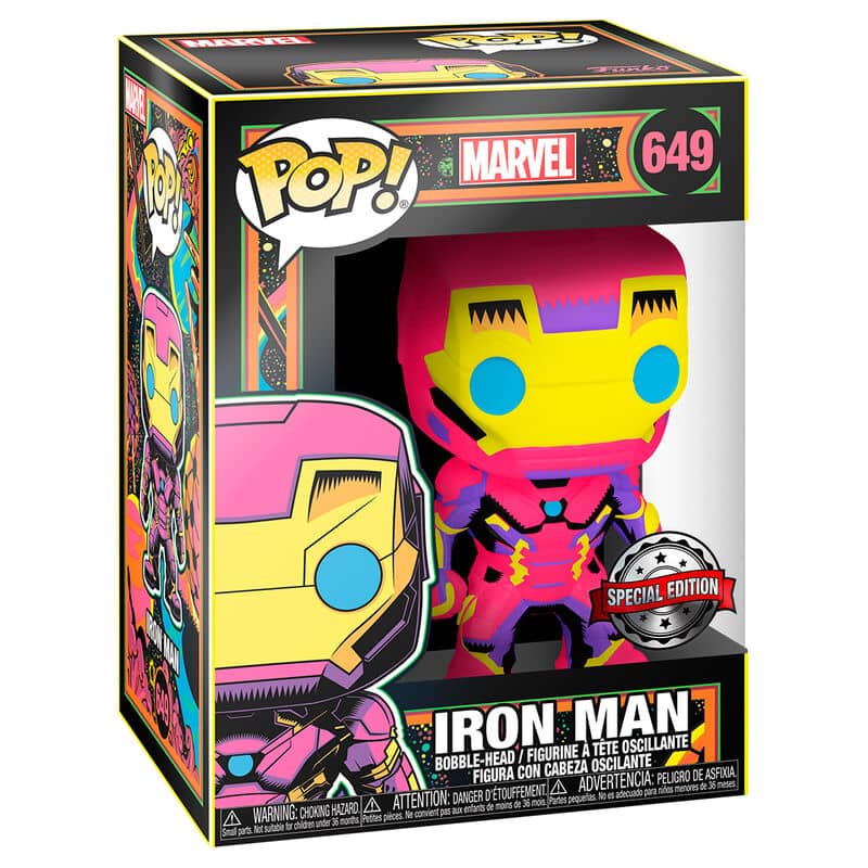 Figura POP Marvel Black Light Iron Man - Espadas y Más