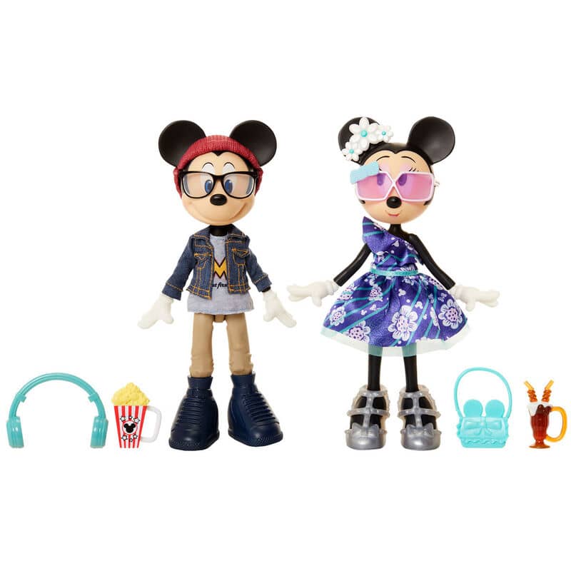 Pack 2 muñecas Minnie and Mickey Mouse Movie Night Disney 24cm - Espadas y Más