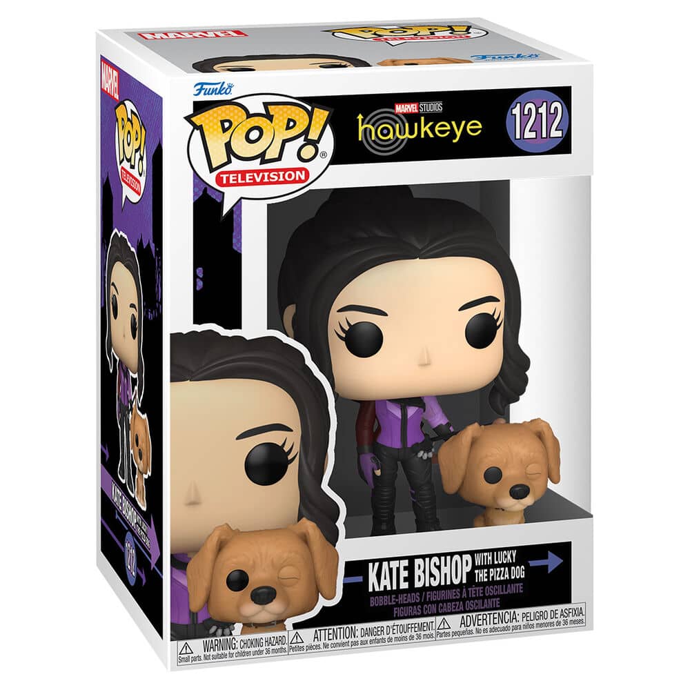 Figura POP Marvel Hawkeye Kate Bishop Lucky the Pizza Dog - Espadas y Más