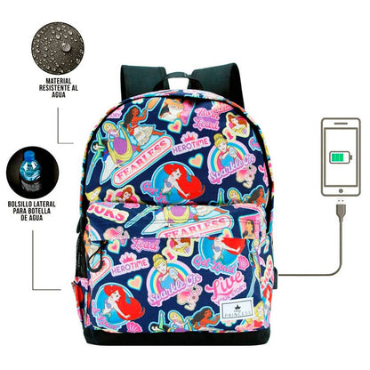 Mochila Fearless Princesas Disney adaptable 45cm - Espadas y Más