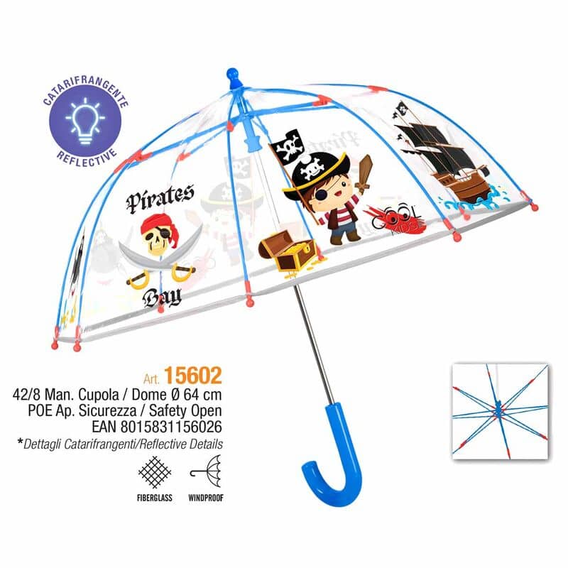 Paraguas manual transparente Piratas 42cm - Espadas y Más