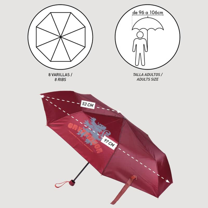 Paraguas manual plegable Gryffindor Harry Potter 53cm - Espadas y Más