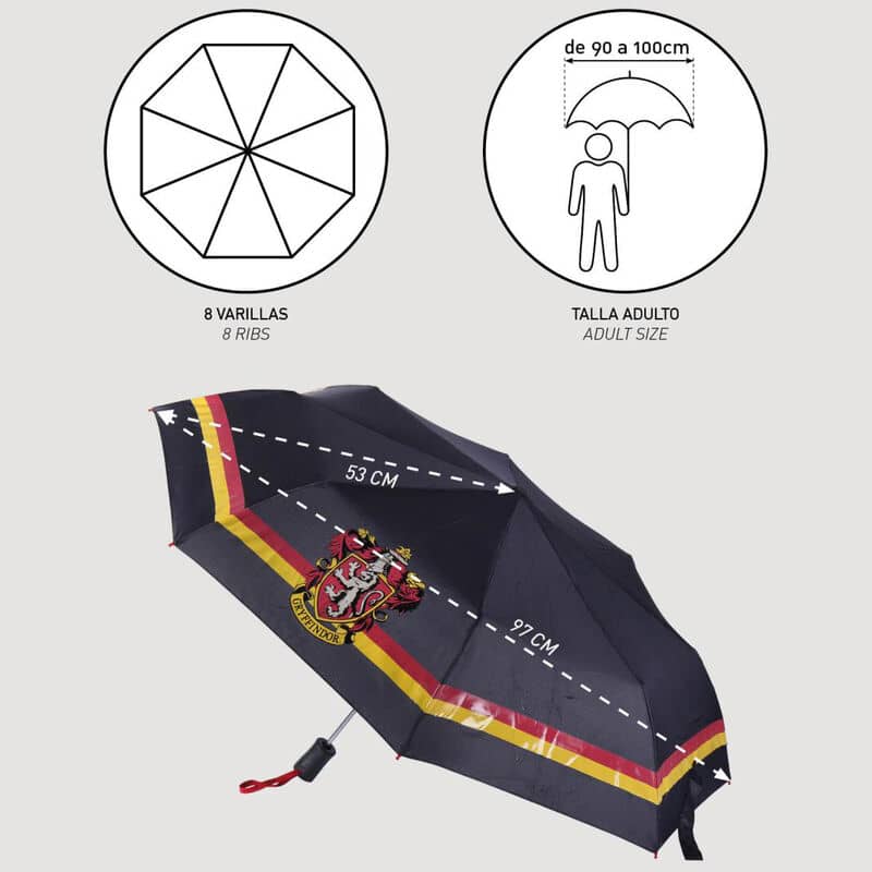 Paraguas automatico plegable Griffindor Harry Potter 53cm - Espadas y Más