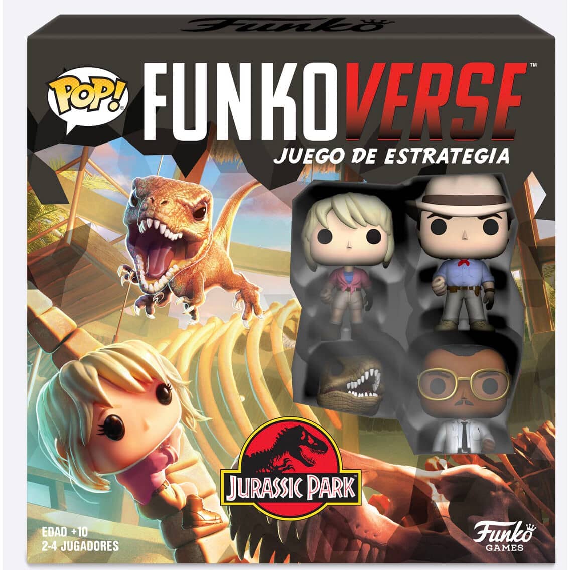 Juego mesa POP Funkoverse Jurassic Park 4fig Español - Espadas y Más