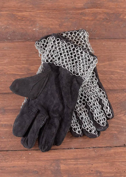 0516617500 Guantes de cuero con cota de malla en dorso y muñeca - Espadas y Más