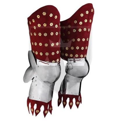 Piernas de cuero y acero con rodillera - Serraje rojo - Espadas y Más
