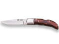 NAVAJA ARTESANAL DEPORTIVA CON RANURA DEDOS VIROLA CACHAS DE MADERA ROJA Y HOJA DE 7,5 CM. - Espadas y Más