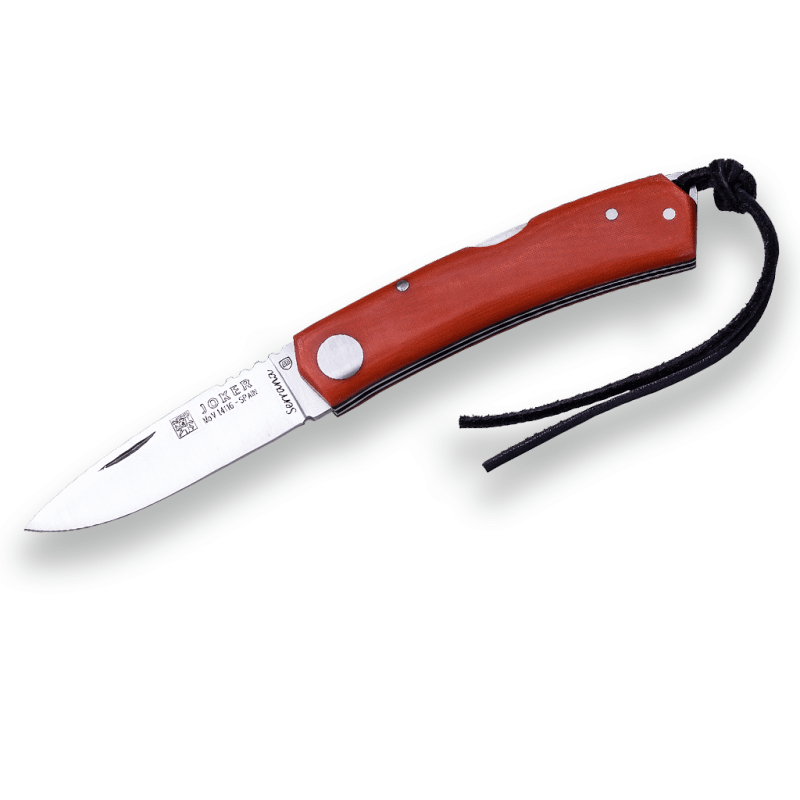 NAVAJA DEPORTIVA JOKER SERRANA, CON BLOQUEO, HOJA DE 7 CM, ACERO INOX MOVA 1.4116, CACHAS DE MICARTA. - Espadas y Más