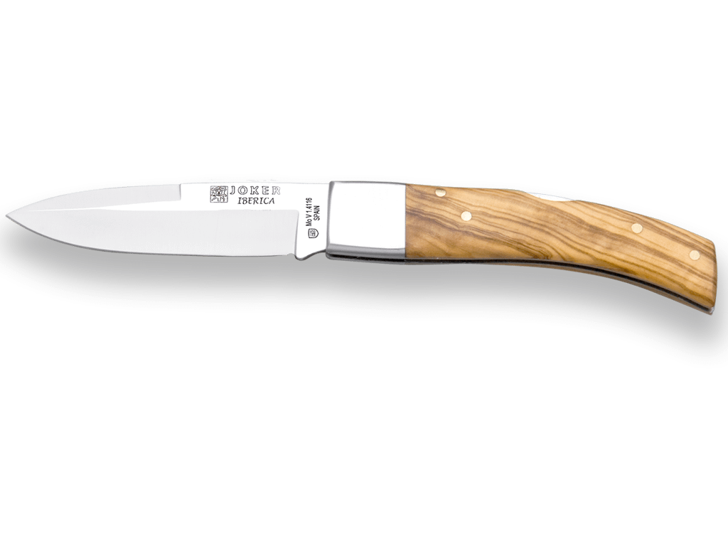 NAVAJA DEPORTIVA CON VIROLA CACHAS DE OLIVO Y HOJA DE 8 CM - Espadas y Más