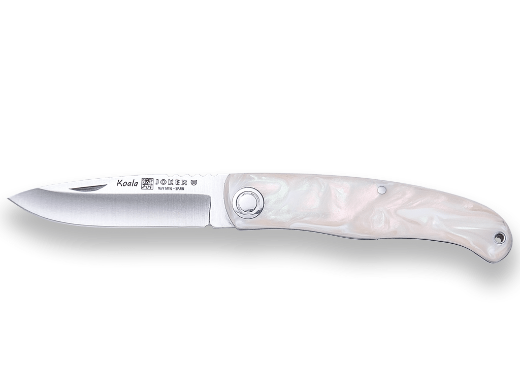 NAVAJA PISTÓN DE BOLSILLO CON CACHAS DE METACRILATO IMITACIÓN MADRE PERLA Y HOJA DE 7 CM - Espadas y Más