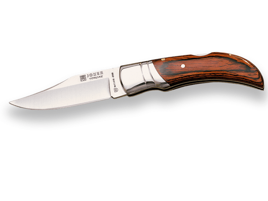 NAVAJA DE CAZA CON CACHAS DE MADERA ROJA Y HOJA DE 9 CM. - Espadas y Más