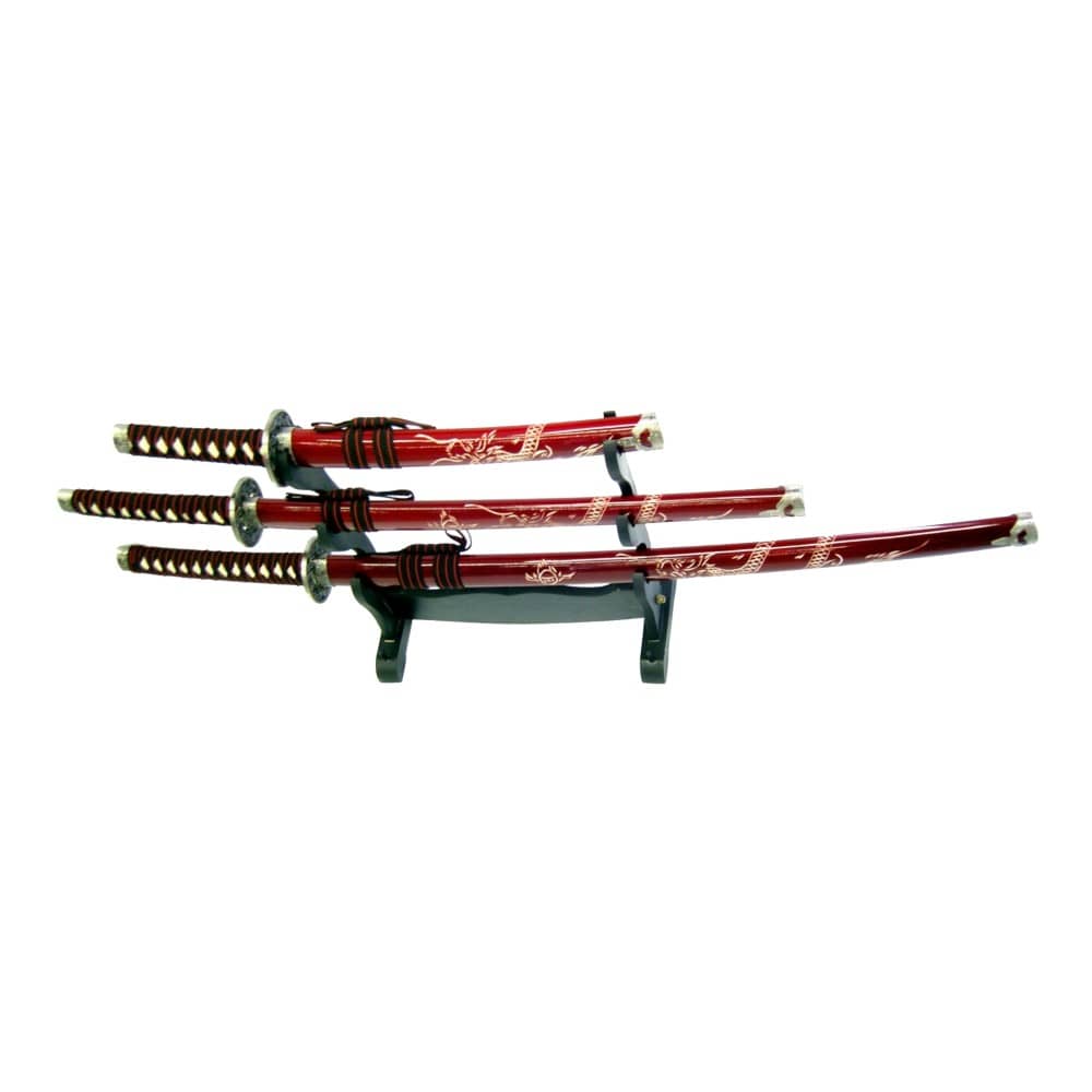 Set de Katana, Wakizashi y Tanto decorativos con stand en diferentes colores zs574 - Espadas y Más