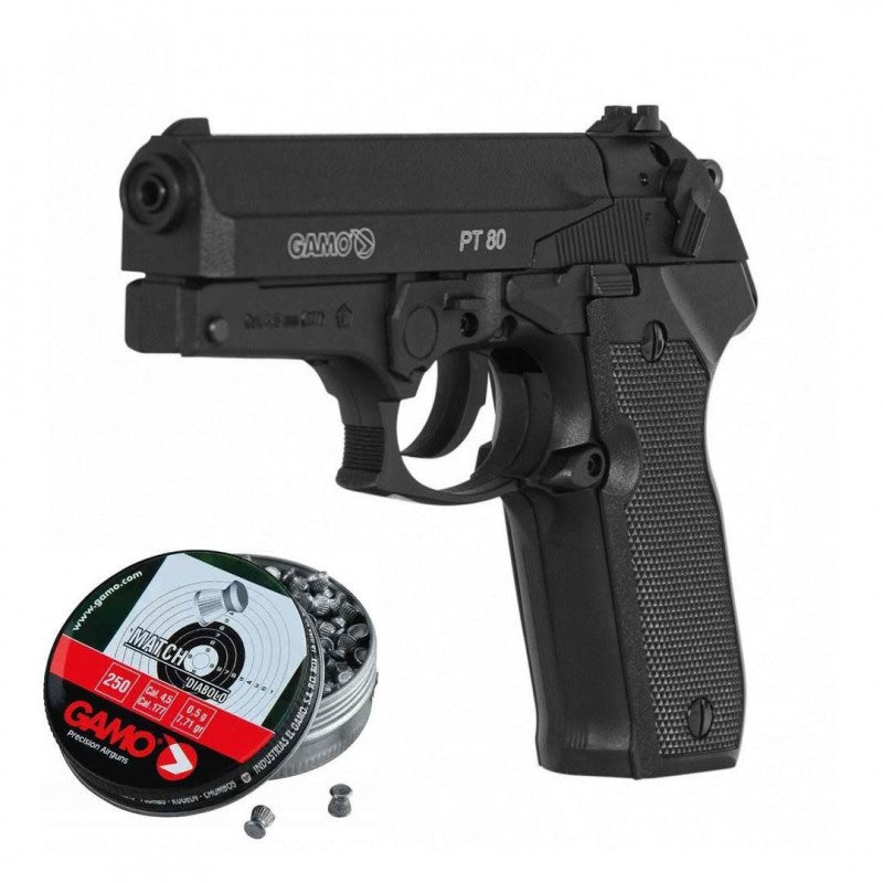 Pistola de Balines Gamo PT-80 FULL METAL + 250 balines + Botella CO2 - Espadas y Más