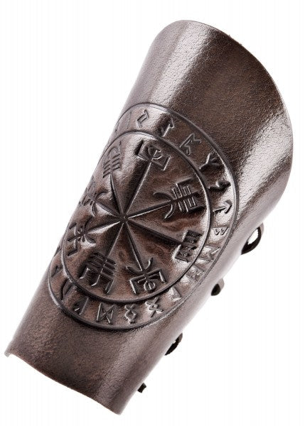 Protectores de brazos de cuero en relieve Vegvísir, marrón 1680000350 - Espadas y Más