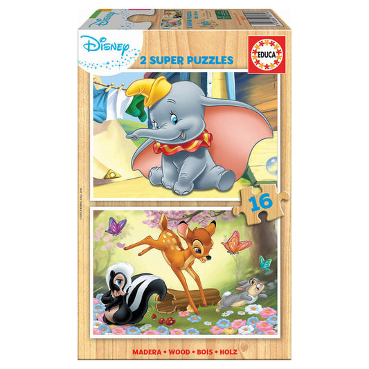 Puzzle Dumbo + Bambi Animals Disney 2x16pzs - Espadas y Más