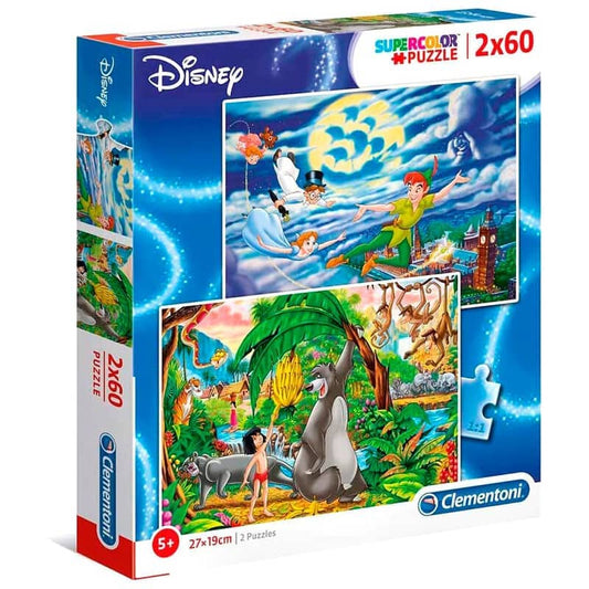 Puzzle Maxi Peter Pan y Libro de la Selva Disney 2x60pzs - Espadas y Más