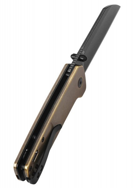 Navaja de bolsillo Pingüino, hoja de piedra negra D2, mango de latón QS130-G - Espadas y Más