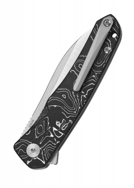 Navaja de bolsillo Nutria, hoja satinada o negra S35VN, mango CF de papel de aluminio QS140-A1 - Espadas y Más