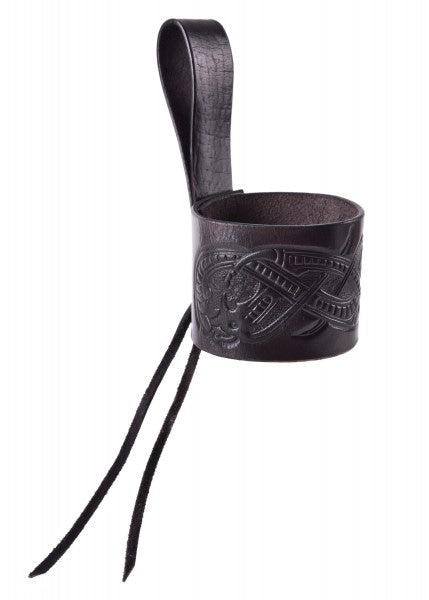 Soporte de cuerno de cuero para beber cuerno, dragón en relieve, estilo Jelling, marrón oscuro ULF-LP-40 - Espadas y Más