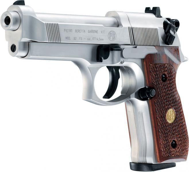 U419.00.03 Pistola Beretta M92 FS Niquel Madera Co2- 4,5 mm - Espadas y Más