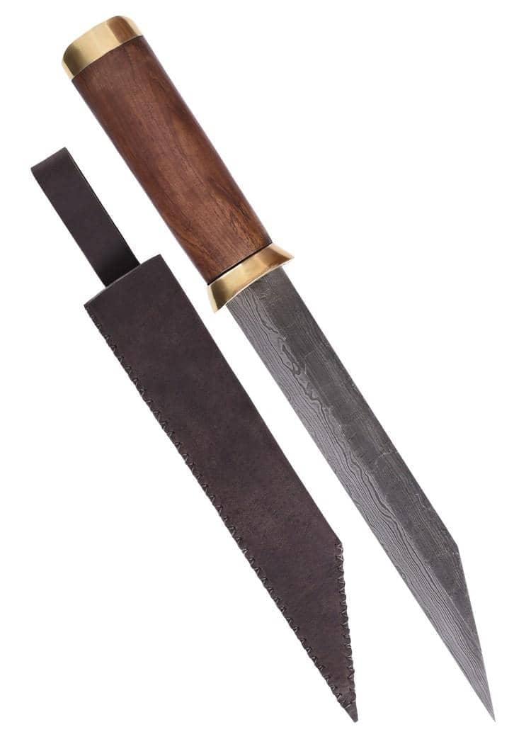 ULF-KD- 05D Cuchillo Sax corto de acero de Damasco con funda de cuero - Espadas y Más