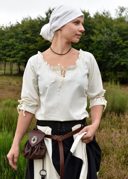 Carrito de bolso de cuero medieval con botón de cuerno, marrón rojizo - Espadas y Más