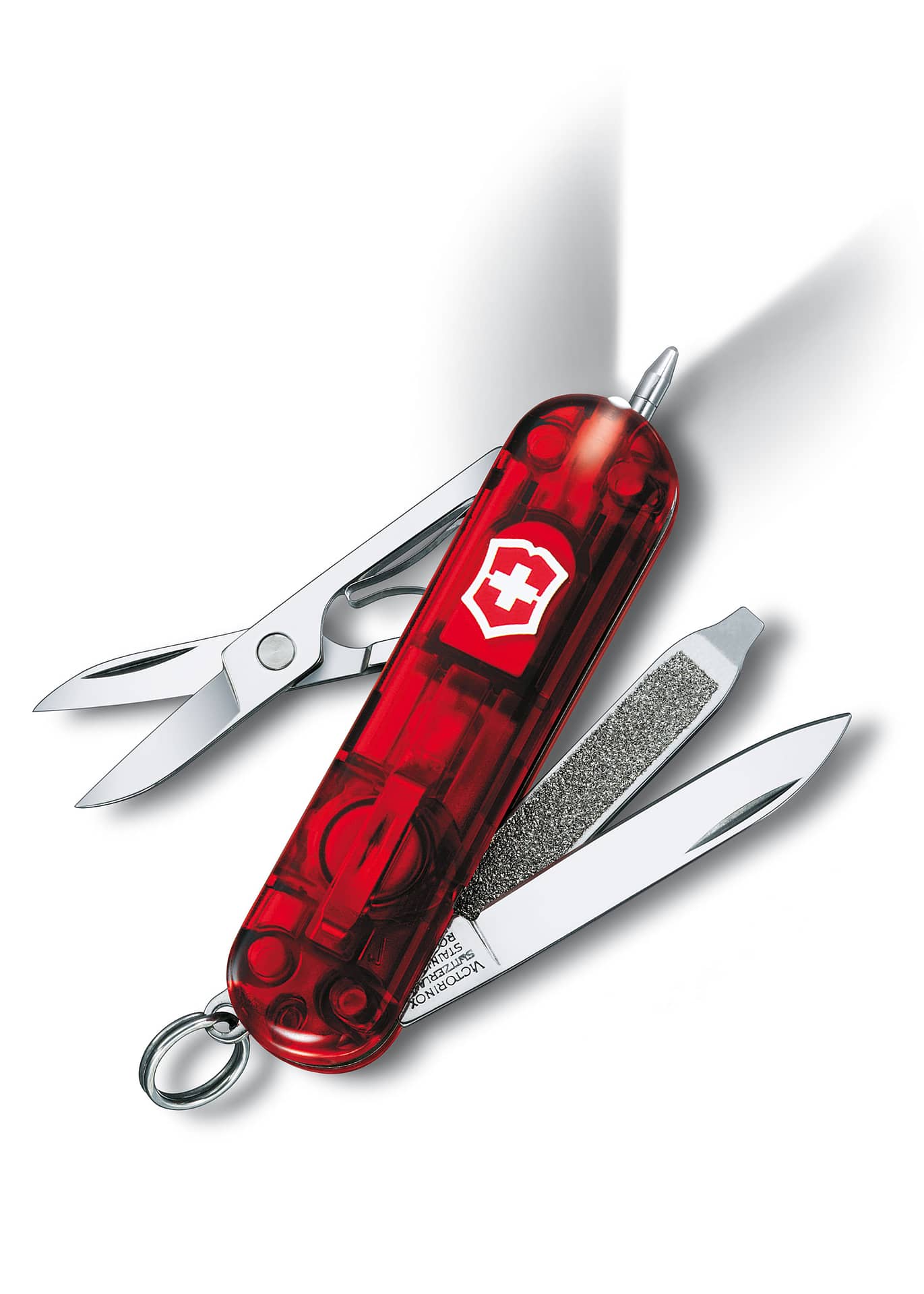 Navaja Multiusos SwissLite, plata transparente o Rojo transparente con LED , Victorinox VI-0.6226.T7 - Espadas y Más