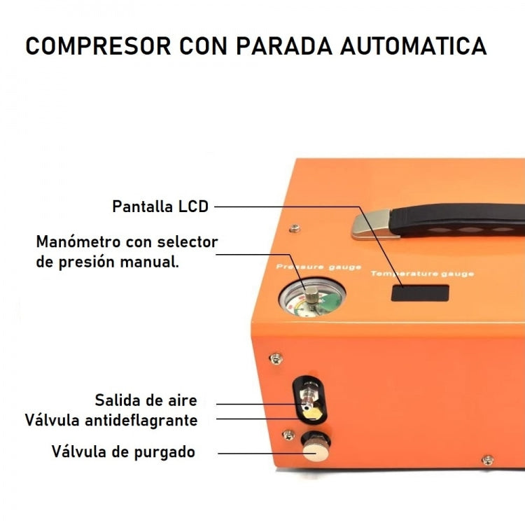 Compresor Eléctrico ZASDAR V2 con parada Automática 110/220v para PCP 300 Bar. (4500PSI/30MPH) - Espadas y Más