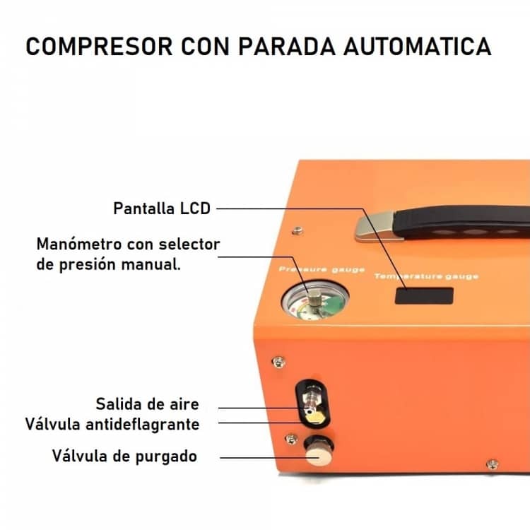 Compresor Eléctrico ZASDAR V2 con parada Automática 110/220v para PCP 300 Bar. (4500PSI/30MPH) - Espadas y Más